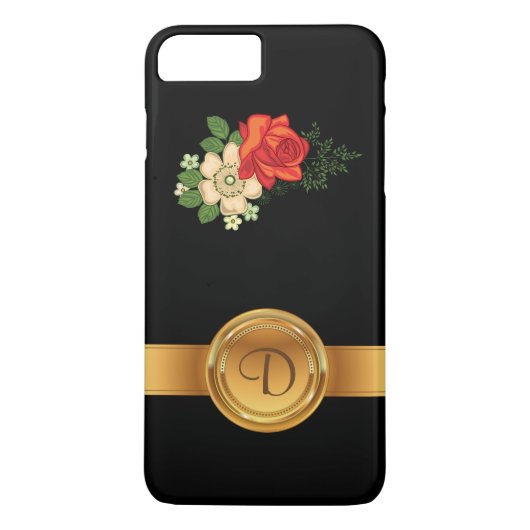 Red Rose and Daisies Gold Monogram Name Case-Mate iPhone Case (Achterkant)