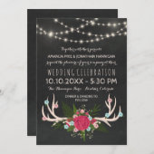 Red Rose Antlers - Rustic Chalkboard Wedding Kaart (Voorkant / Achterkant)