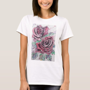Red Rose Aquarel Inkt Schilderkunst T Shirt