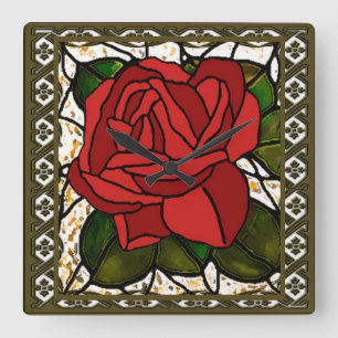  Red Rose Art Deco Vierkante Klok