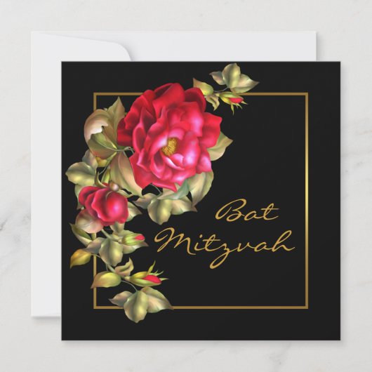 Red Rose Bat Mitzvah Kaart (Voorkant)