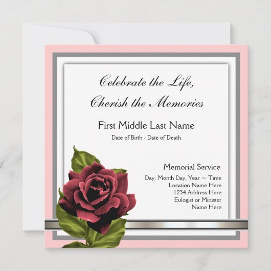 Red Rose begrafenisaankondiging Kaart (Voorkant)