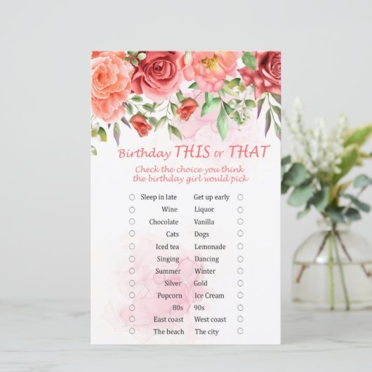 Red Rose Birthday Dit of dat spel (Staand voorkant)