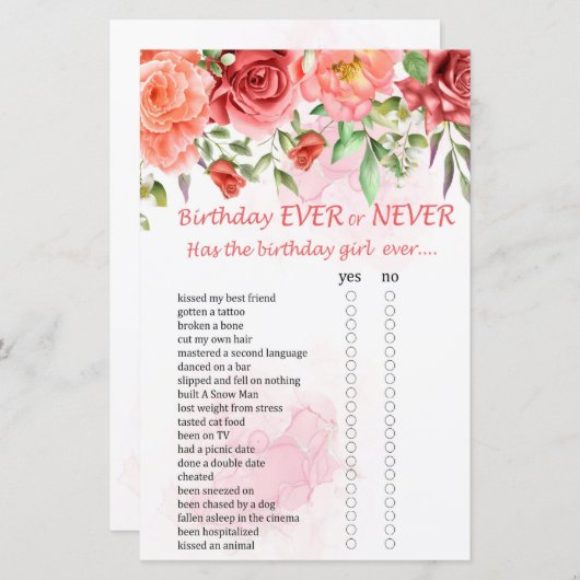 Red Rose Birthday Ever of Nooit Game (Voorkant / Achterkant)