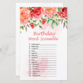 Red Rose Birthday Word Scramble Game (Voorkant / Achterkant)