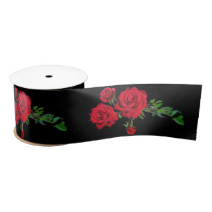 Red Rose Black Achtergrond Satin Ribbon Lint