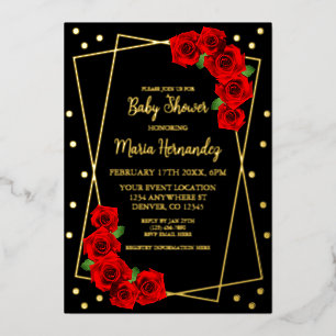 Red Rose Black en Gold Baby shower Folie Uitnodiging