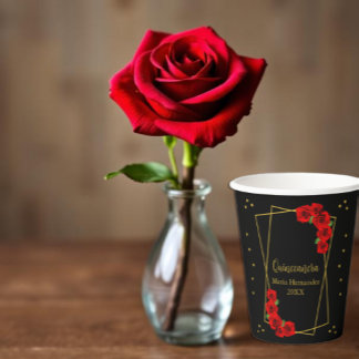 Red Rose Black en Gold Quinceañera Papieren Bekers