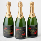 Red Rose Black en Gold Quinceañera Sparkling Wijnetiket (Flessen)