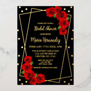 Red Rose Black en Gold Vrijgezellenfeest Folie Uitnodiging