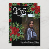 Red Rose Black Foto Afstuderen Aankondiging (Voorkant / Achterkant)