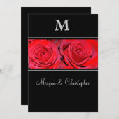 Red Rose Black Silver Monogram Weddenschap Kaart (Voorkant / Achterkant)