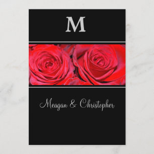 Red Rose Black Silver Monogram Weddenschap Kaart