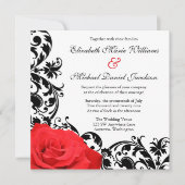Red Rose Black Vlourish Wedding Invitations Kaart (Voorkant)