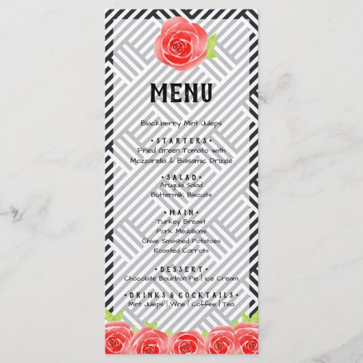 Red Rose Black & White Stripes Derby Menu (Voorkant)