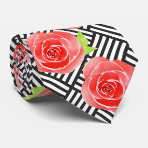 Red Rose Black White Stripes Derby Stropdas