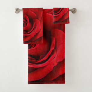 Red Rose Blossom Bathroom Towel Set Bad Handdoek