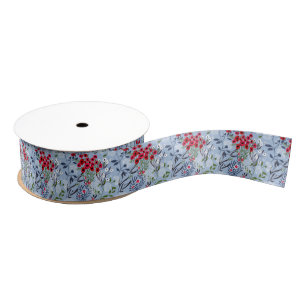 Red Rose Blue White Blossom Grosgrain Lint