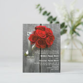 Red Rose Boeket & Barnwood Bruiloft Kaart (Staand voorkant)