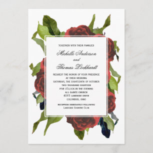 Red Rose Bouquet Floral Wedding Kaart