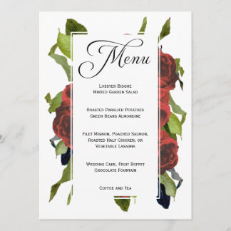 Red Rose Bouquet Floral Wedding Menu