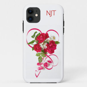 Red Rose Bouquet Foto & Ribbon Heart iPhone 11 Hoesje
