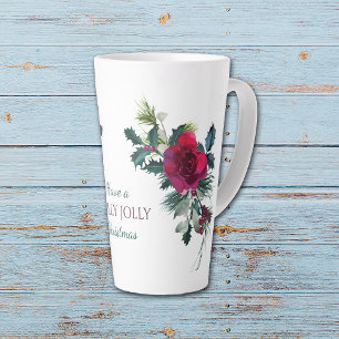 Red Rose Bouquet Holly Jolly Christmas Latte Mok