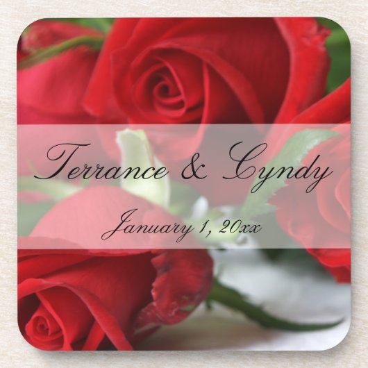 Red Rose Bouquet Personal set of Cork Onderzetters (Voorkant)