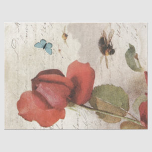 Red Rose Bumblebee Frans Script Vlinder  Tissuepapier