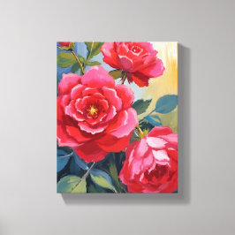 Red Rose Bush | Watercolor Floral Painting Canvas Afdruk