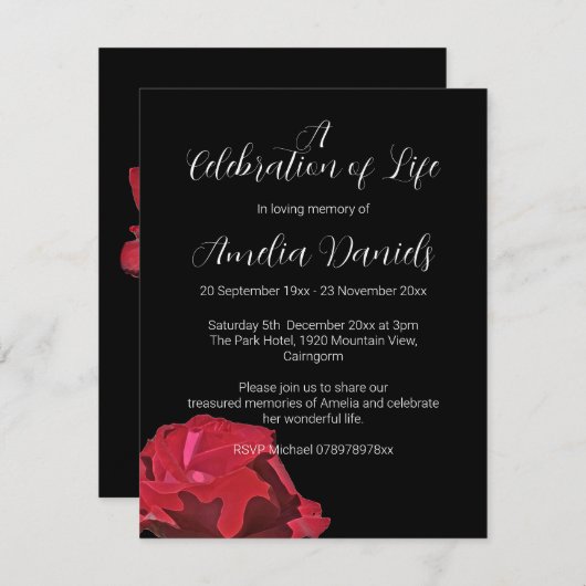 Red Rose Celebration of Life Kaart (Voorkant / Achterkant)