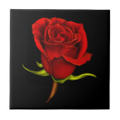Red Rose Ceramic Tile op Black Tegeltje (Voorkant)