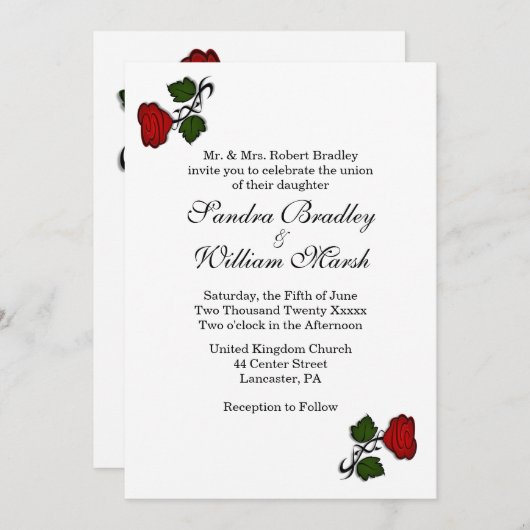 Red Rose Classic Wedding Invitation Kaart (Voorkant / Achterkant)