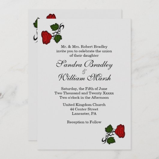 Red Rose Classic Wedding Invitation Kaart (Voorkant / Achterkant)