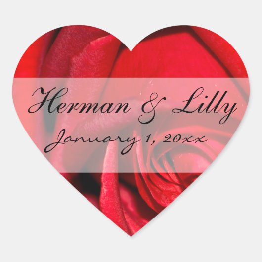Red Rose Close Up Personalized Wedding Hart Sticker (Voorkant)