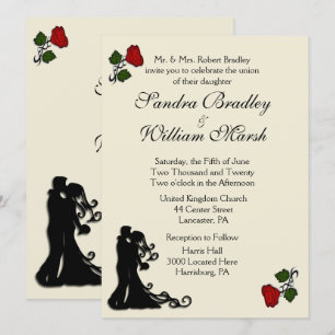 Red Rose Cream Wedding Invitation Kaart