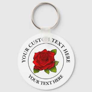 Red Rose Custom Text Pictogram Logo Sleutelhanger