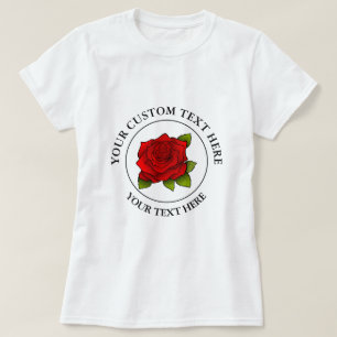 Red Rose Custom Text Pictogram Logo T-shirt