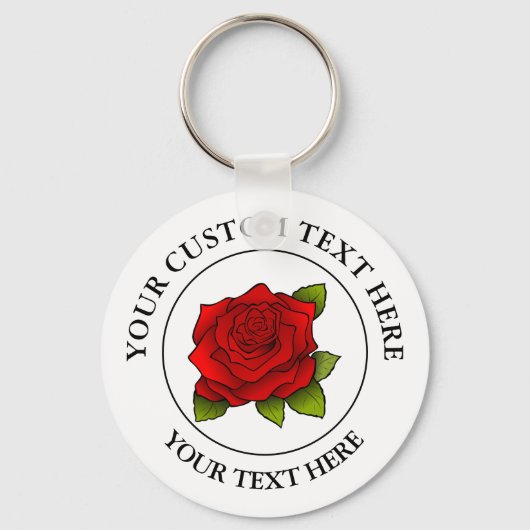 Red Rose Custom Text Pictogram Sleutelhanger (Voorkant)