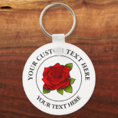 Red Rose Custom Text Pictogram Sleutelhanger (Voorkant)