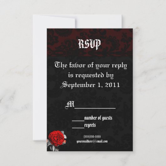 Red Rose Damask Gothic Wedding RSVP Uitnodigingen (Voorkant)