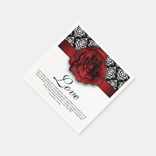 Red Rose Damask Love Wedding Jubileum Servetten