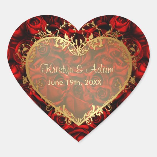 Red Rose Elegance - Gouden Hart Hart Sticker (Voorkant)