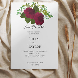 Red Rose Elegant Save the Date Card – Minimal Rom