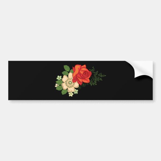 Red Rose en Daisies Black Achtergrond Bumpersticker (Voorkant)