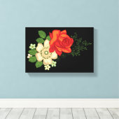 Red Rose en Daisies Black Achtergrond Canvas Afdruk (Insitu (Houten vloer))