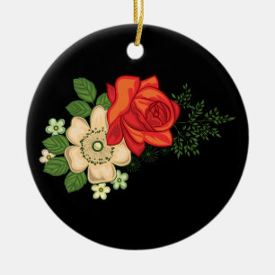 Red Rose en Daisies Black Achtergrond Keramisch Ornament