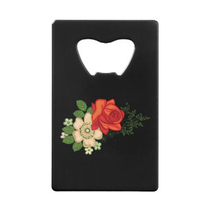 Red Rose en Daisies Black Achtergrond Kredietkaart Flessenopener
