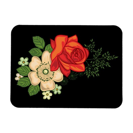 Red Rose en Daisies Black Achtergrond Magneet (Horizontaal)