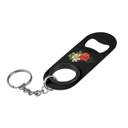 Red Rose en Daisies Black Achtergrond Mini Flessenopener (Voorkant Gekanteld)